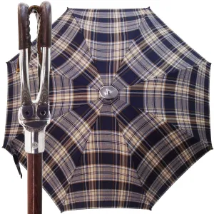 Handcrafted Leather Seat Umbrella- Blue  Beige