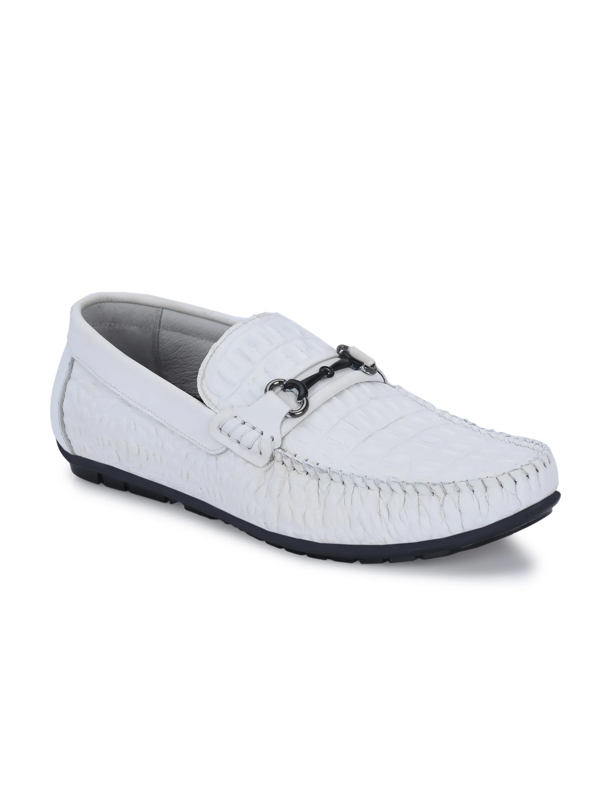 Hitz Men's White Leather Casual Slip on Loafers