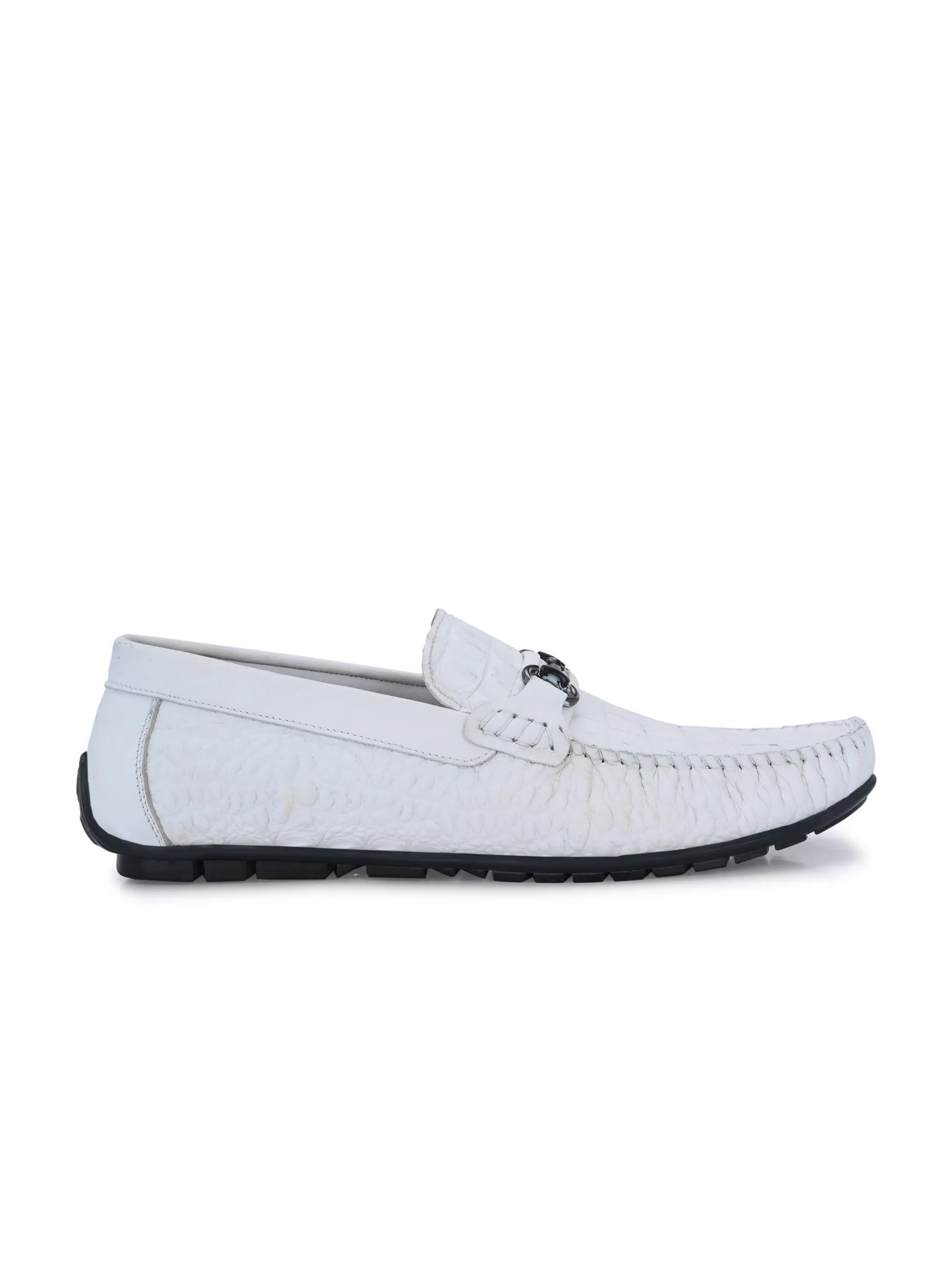 Hitz Men's White Leather Casual Slip on Loafers