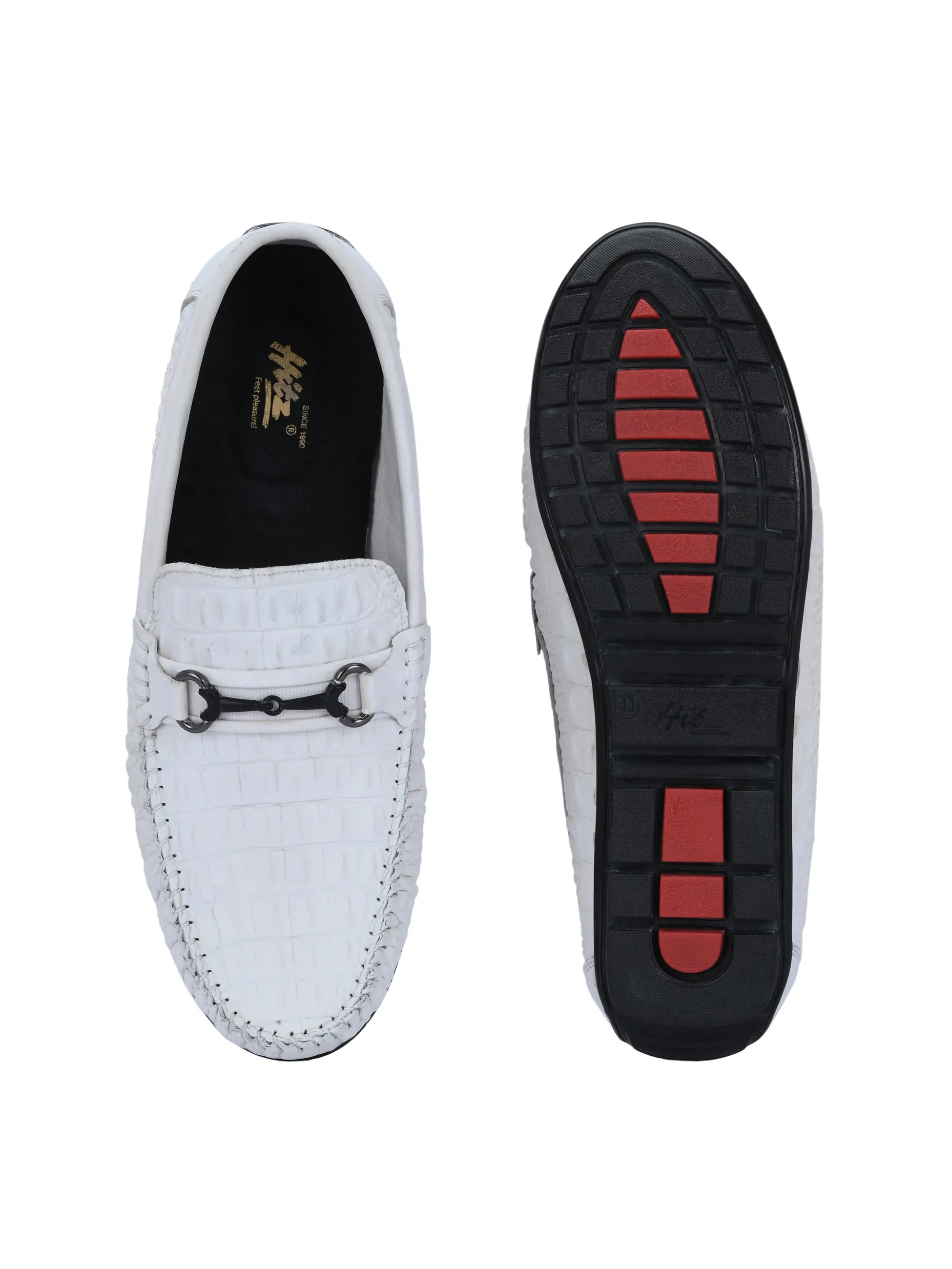 Hitz Men's White Leather Casual Slip on Loafers