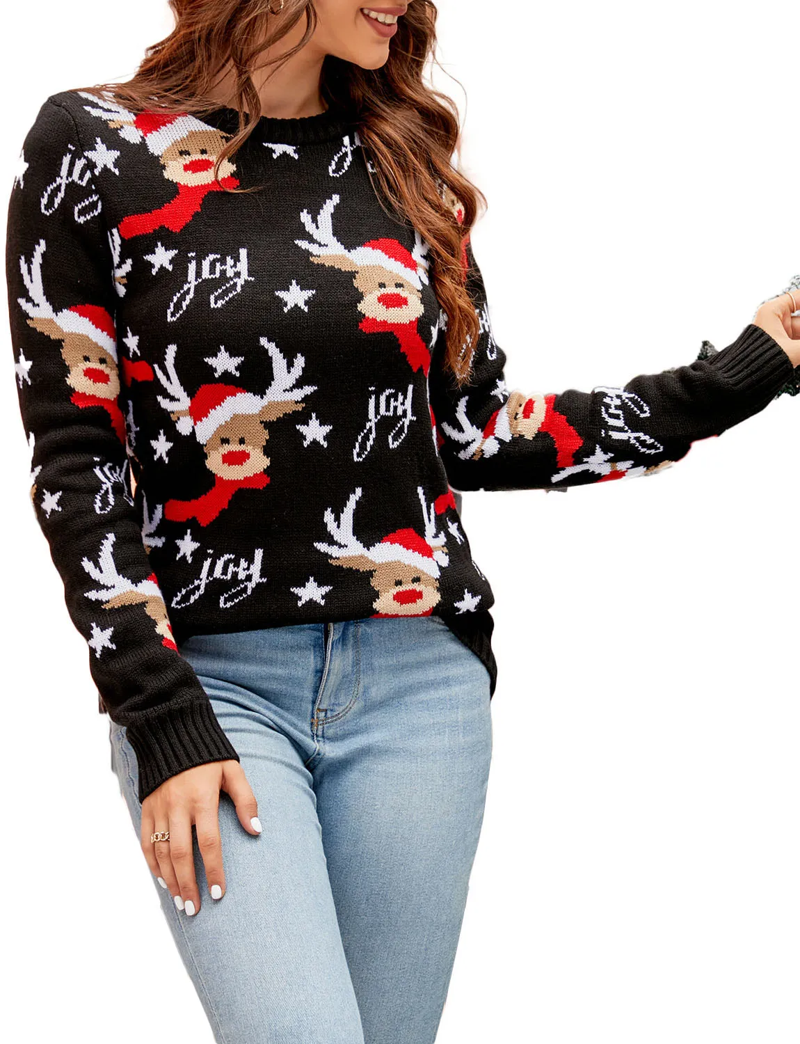 iB-iP Women's Casual Christmas Top Reindeer Long Sleeve Pullover Sweater