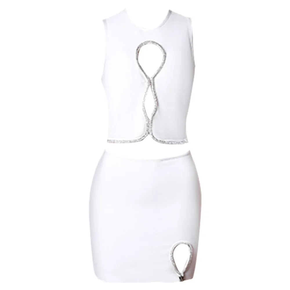 IVERNA Round Neck Sleeveless Cut Out Bandage Set