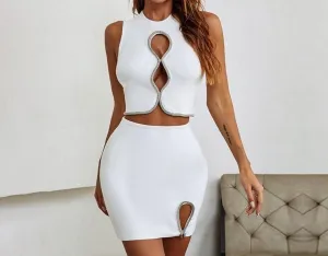 IVERNA Round Neck Sleeveless Cut Out Bandage Set