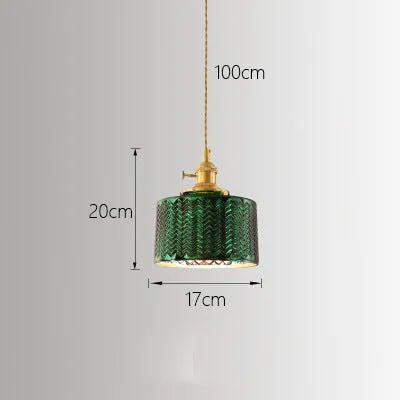 Japanese Style Minimalist Green Glass Chandelier and Wall Lamp