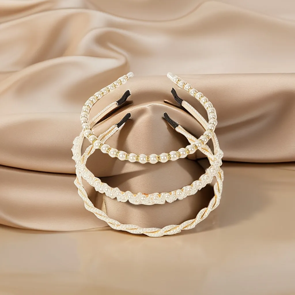 Light Luxury Faux Pearl Headband Trio for Elegant Events