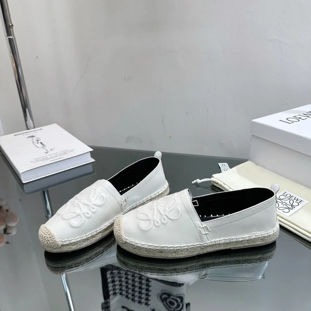 Loew Anagram Espadrille White Black Leather