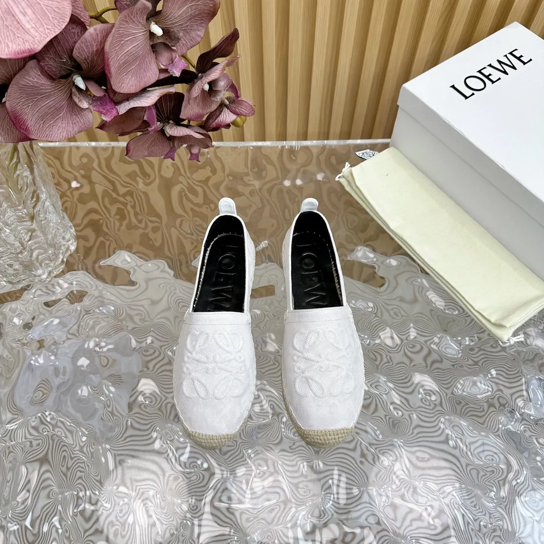 Loew Anagram Espadrille White Suede Black Calfskin