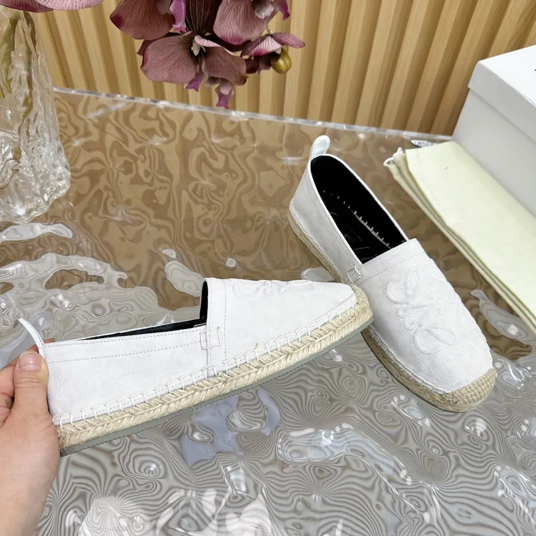 Loew Anagram Espadrille White Suede Black Calfskin