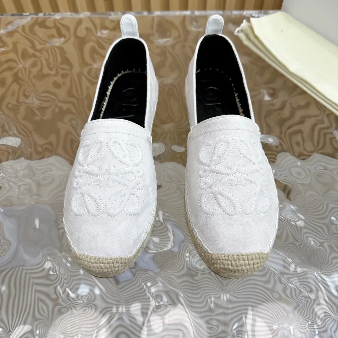 Loew Anagram Espadrille White Suede Black Calfskin