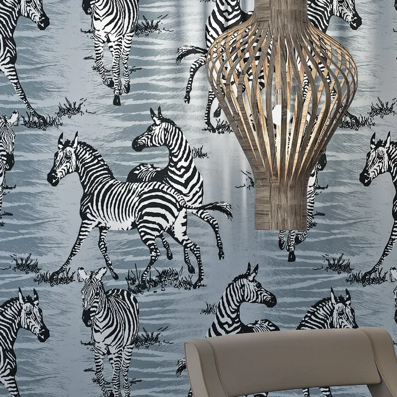 Modern Zebra Flocking Non-Woven Wallpaper (5.3 ㎡)