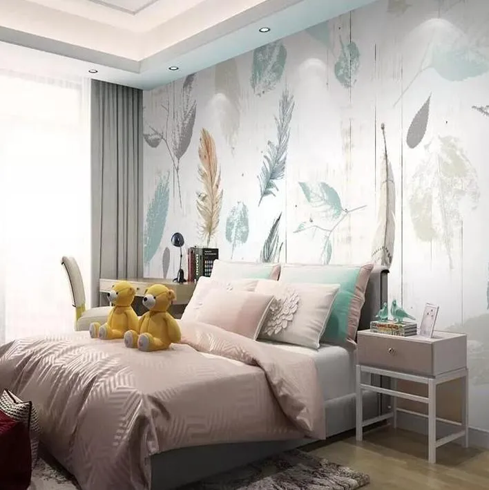 Nordic Style Feather Wood Effect Wall Mural (㎡)