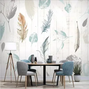 Nordic Style Feather Wood Effect Wall Mural (㎡)