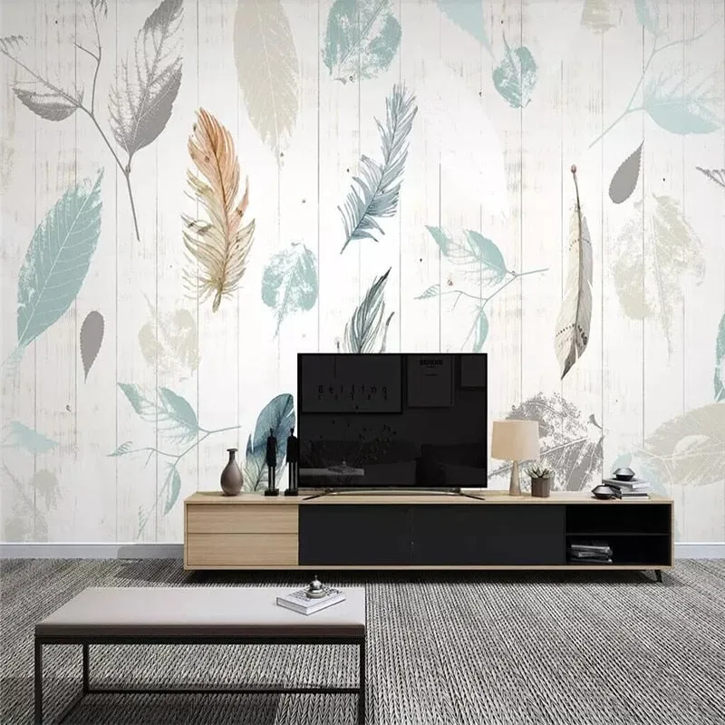 Nordic Style Feather Wood Effect Wall Mural (㎡)