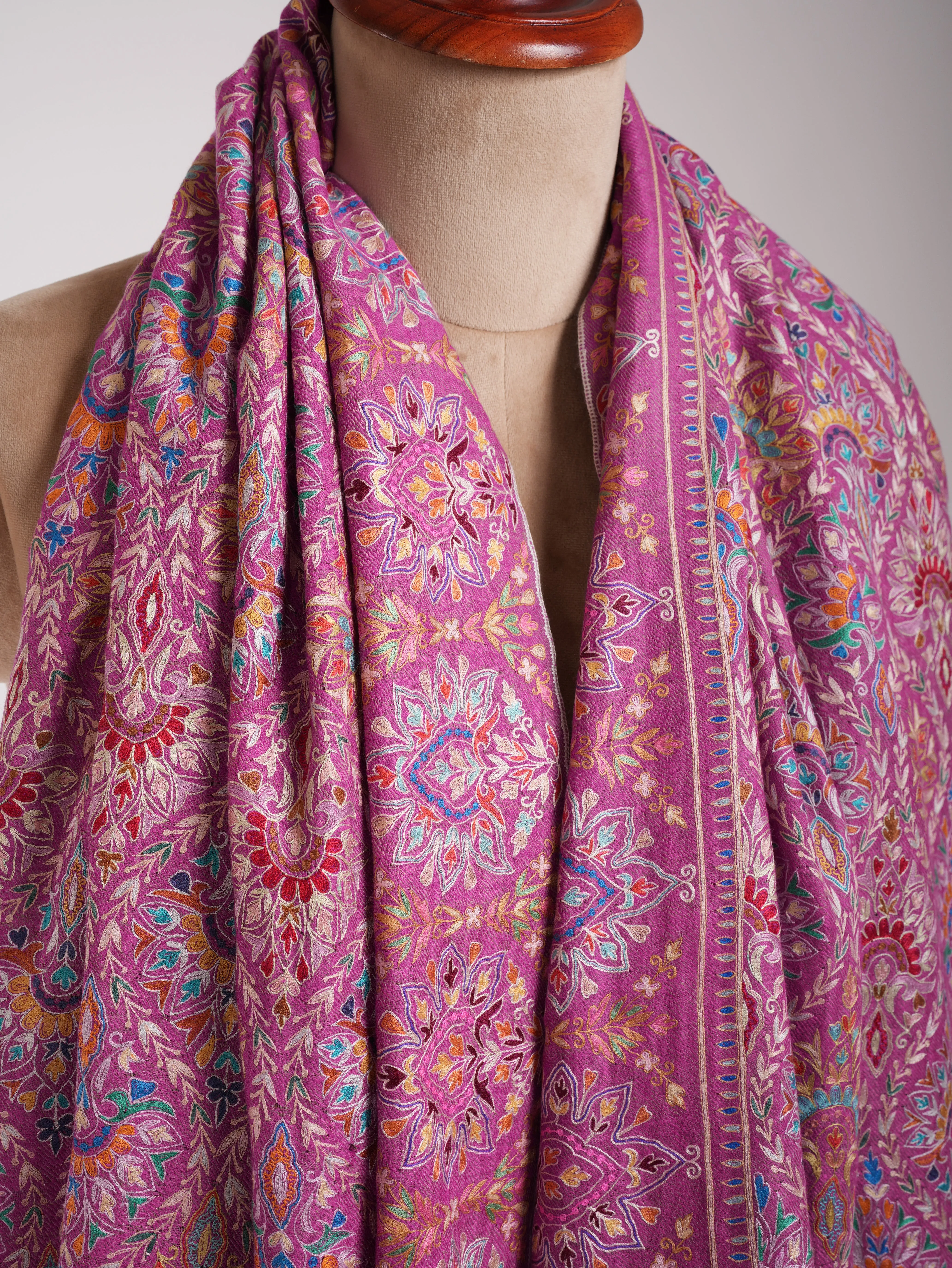 Pink and Gold Fusion Dorukha Hand Embroidered Pashmina Shawl