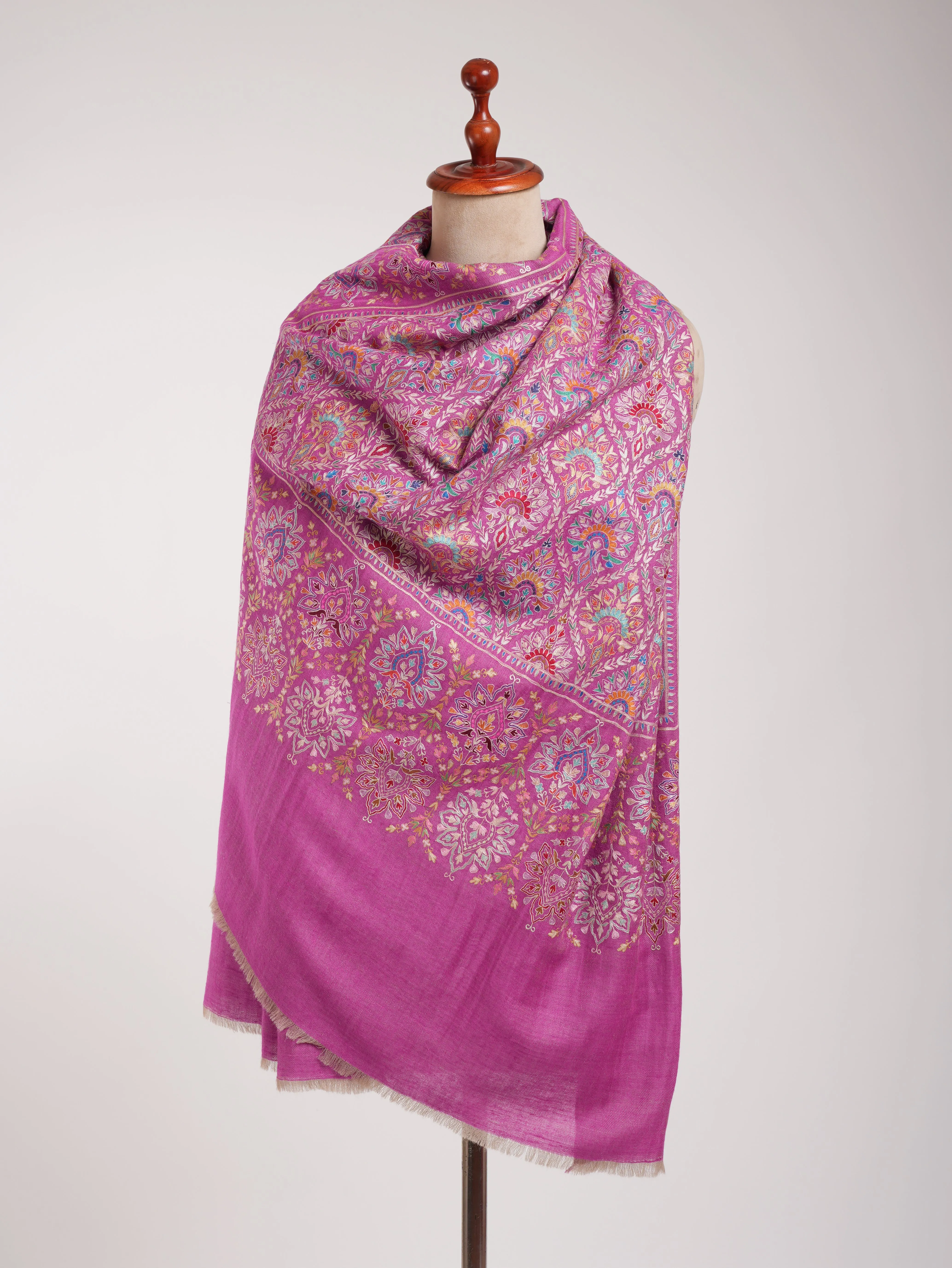 Pink and Gold Fusion Dorukha Hand Embroidered Pashmina Shawl