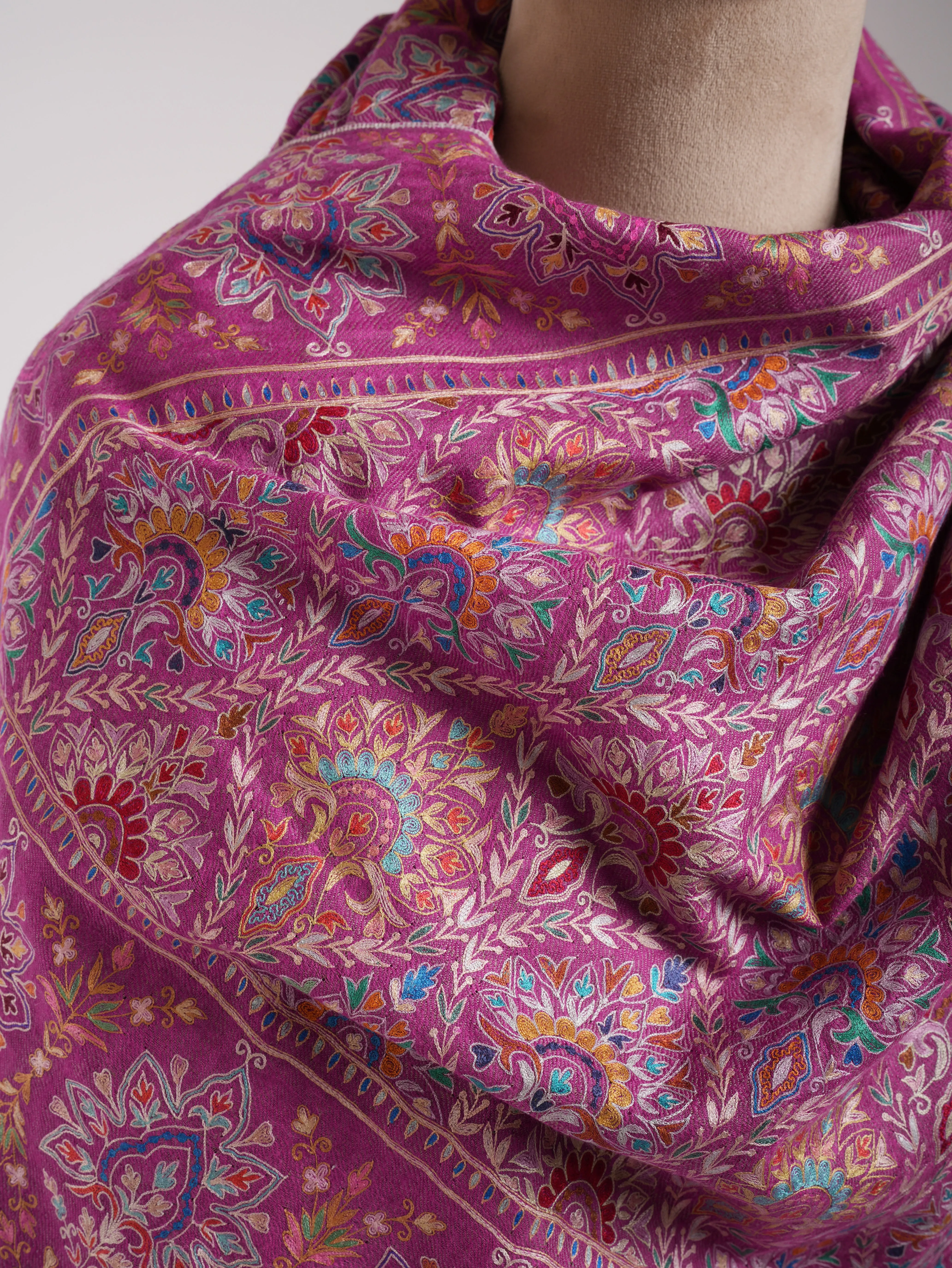 Pink and Gold Fusion Dorukha Hand Embroidered Pashmina Shawl