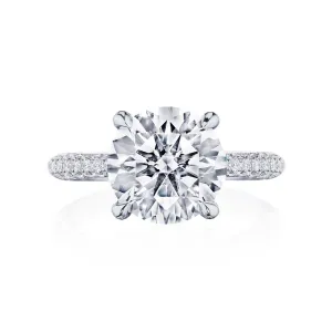 Platinum Three-Row Pave Diamond Engagement Ring