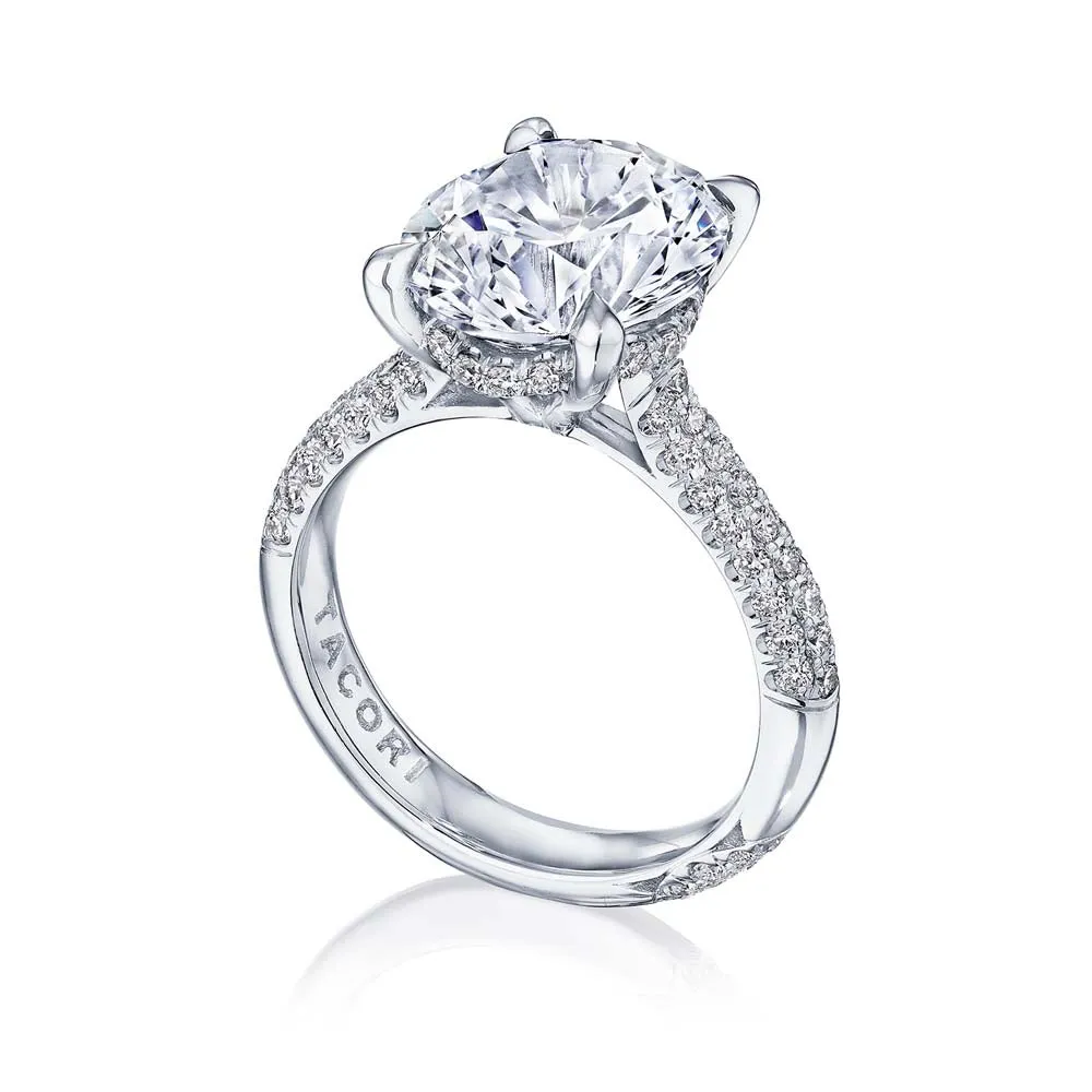 Platinum Three-Row Pave Diamond Engagement Ring