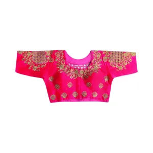 Readymade Saree Blouse with Elbow length Sleeves  - Hot Pink