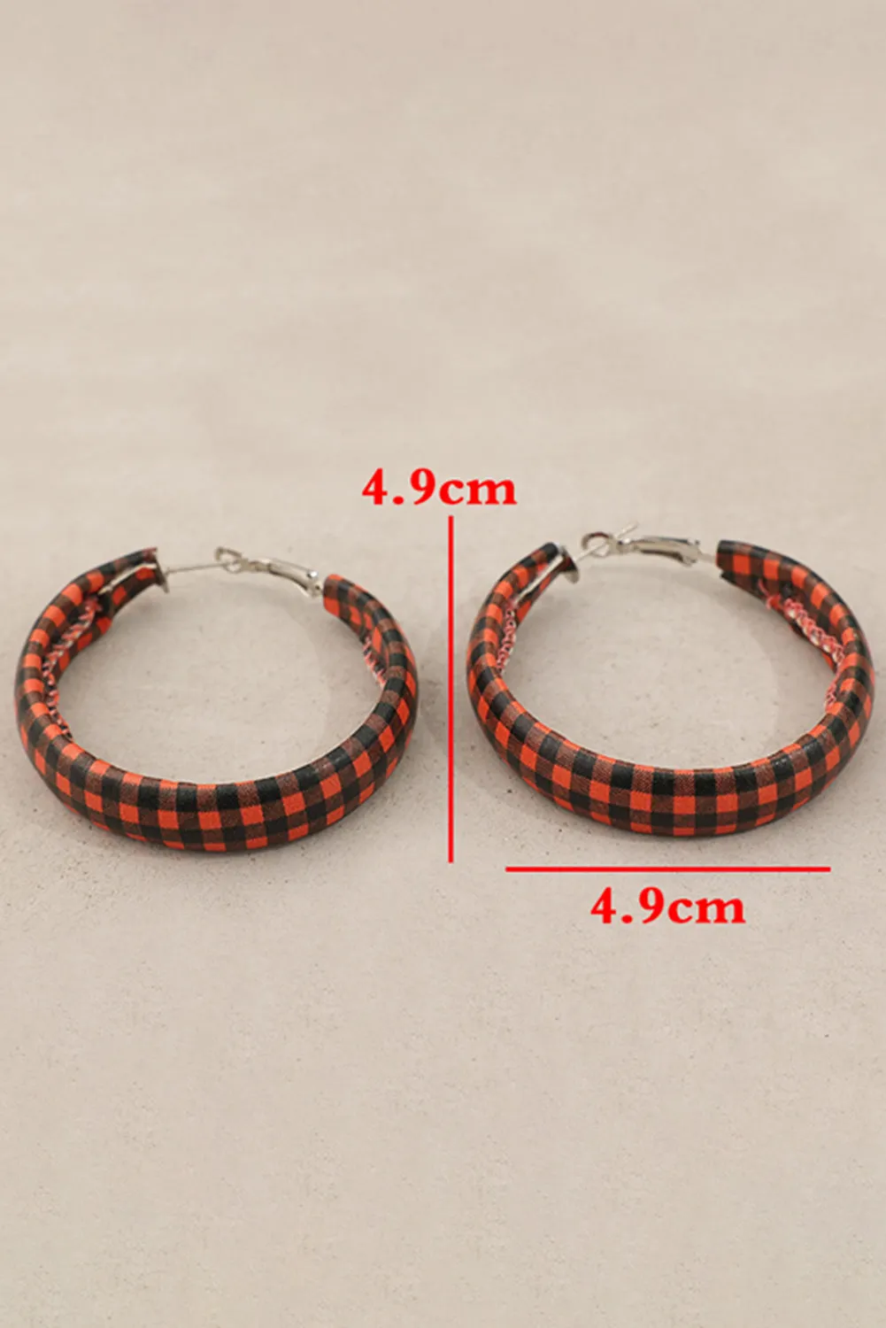 Red Dahlia Plaid Print PU Leather Hoop Earrings