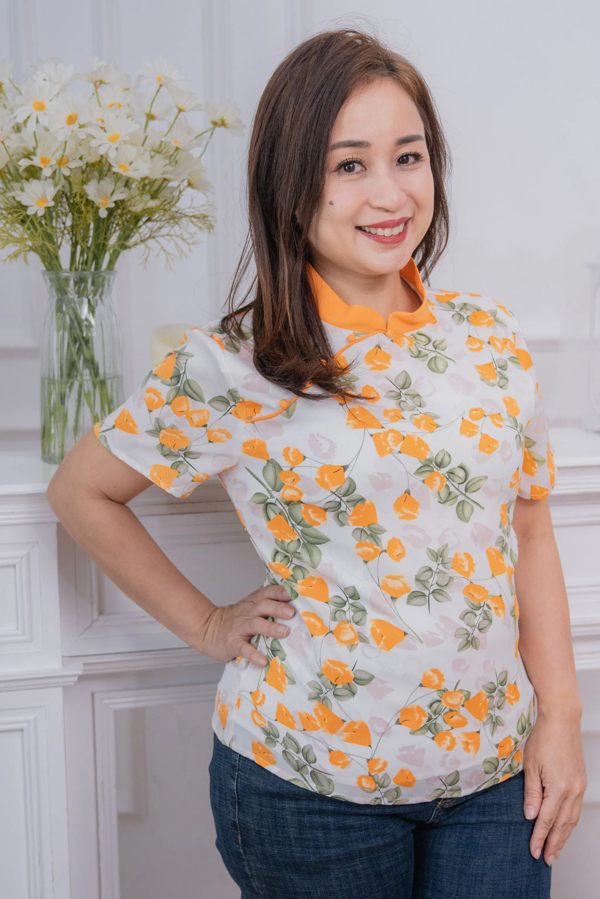 Rose Flower Cheongsam Blouse