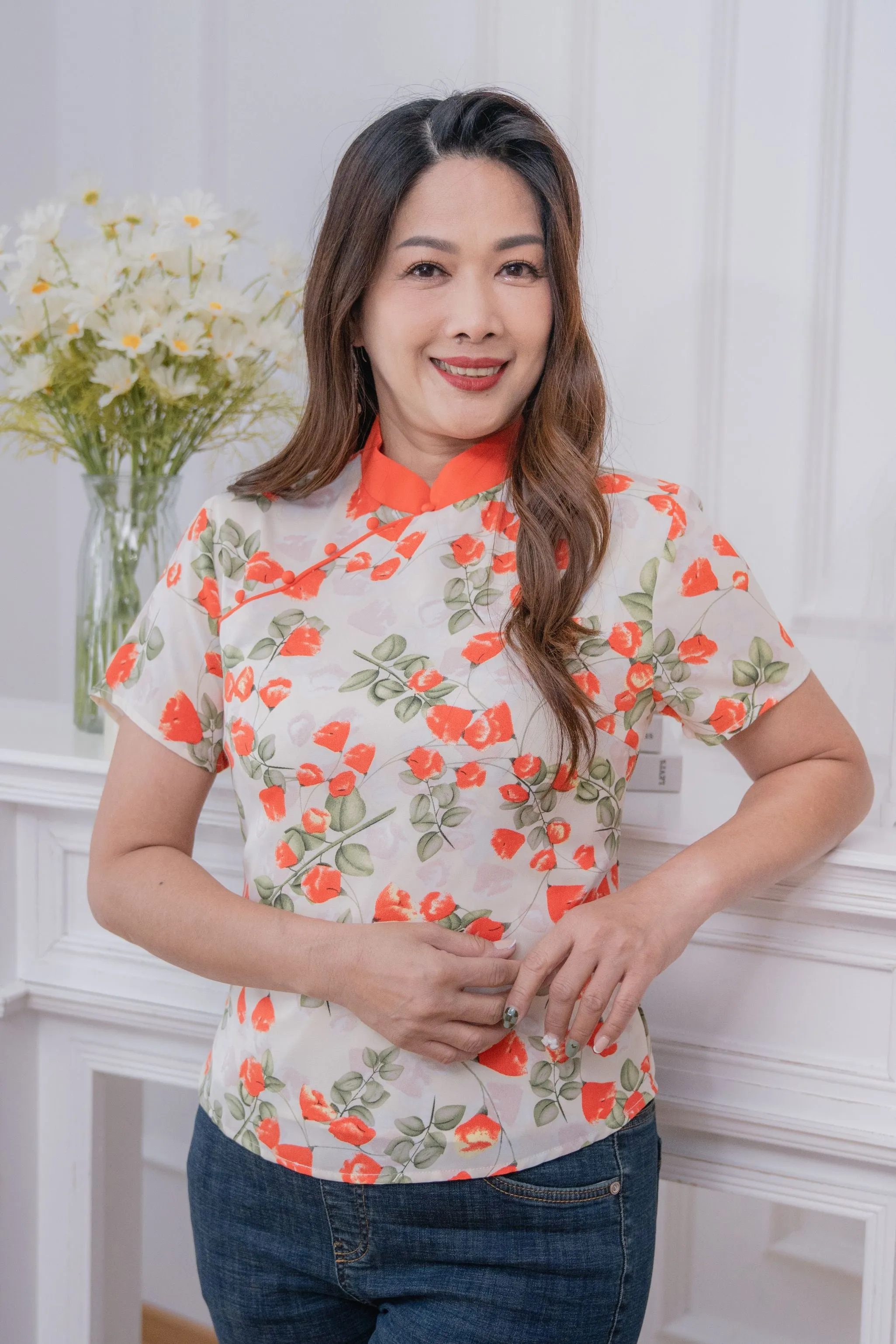 Rose Flower Cheongsam Blouse