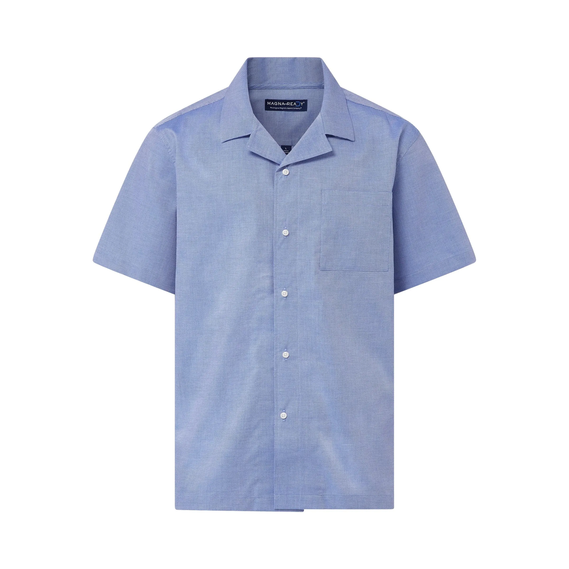 Short Sleeve Untucked Solid Blue ‘Landry’ Camp Casual Shirt with Magnetic Closures