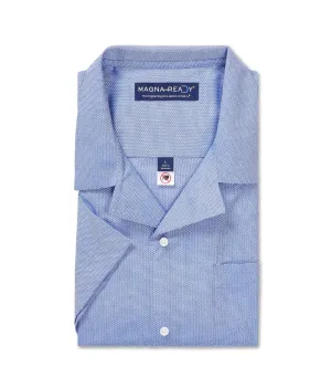 Short Sleeve Untucked Solid Blue ‘Landry’ Camp Casual Shirt with Magnetic Closures