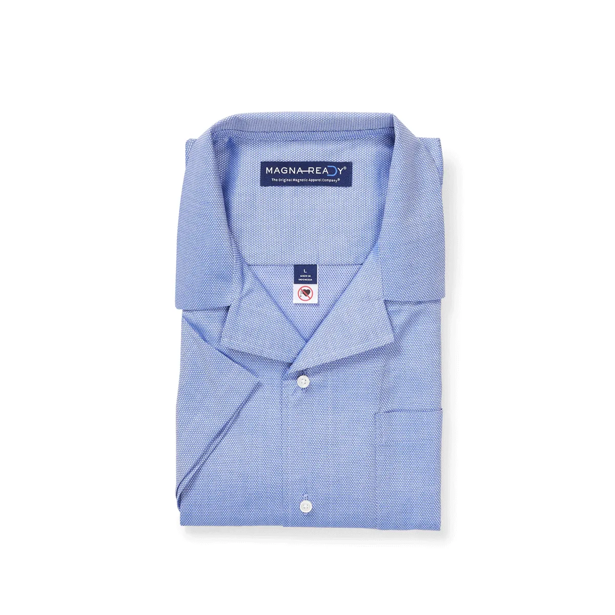 Short Sleeve Untucked Solid Blue ‘Landry’ Camp Casual Shirt with Magnetic Closures