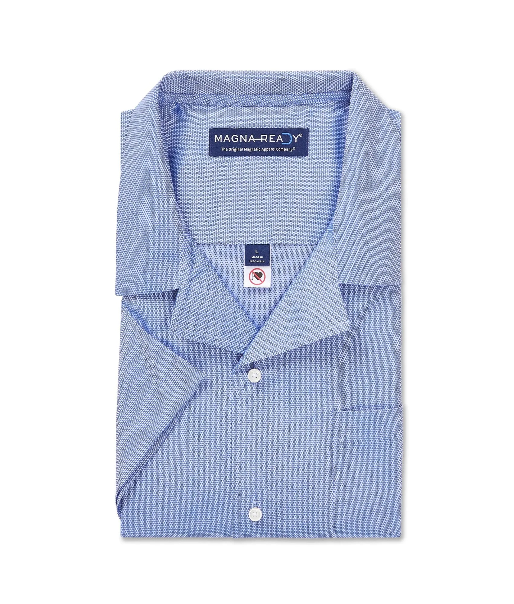 Short Sleeve Untucked Solid Blue ‘Landry’ Camp Casual Shirt with Magnetic Closures