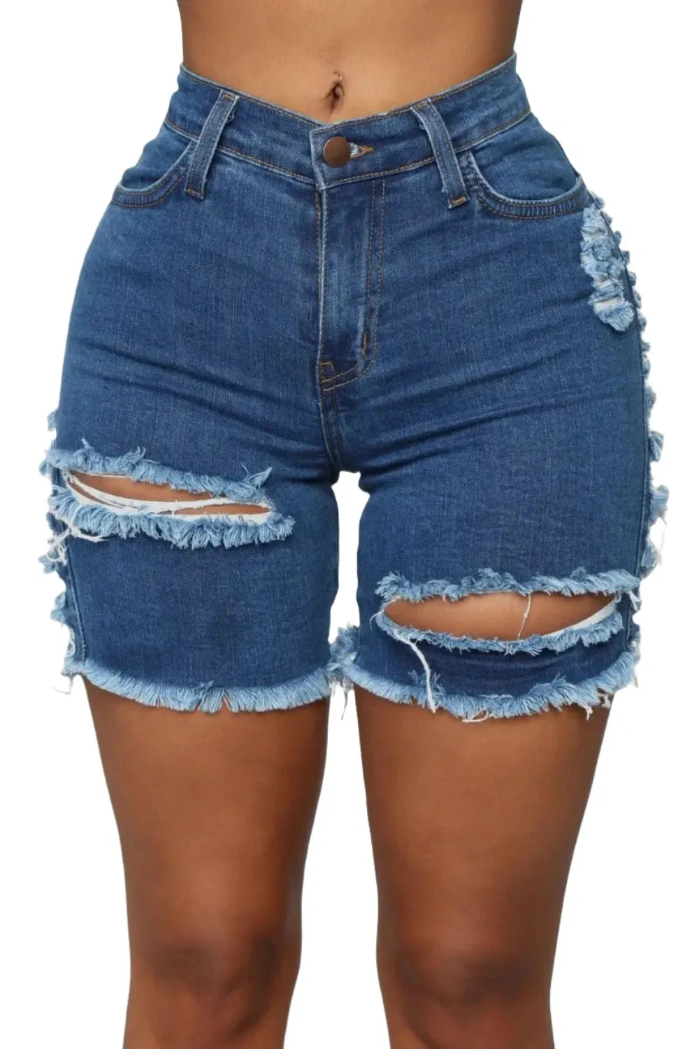 Summer woman trendy Ripped denim shorts fashion high waist jeans