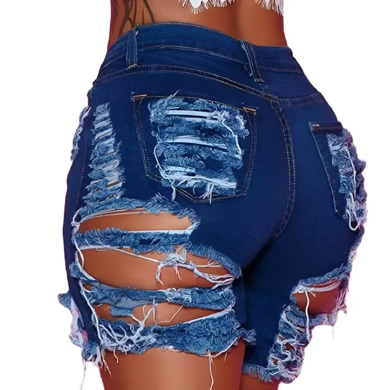 Summer woman trendy Ripped denim shorts fashion high waist jeans