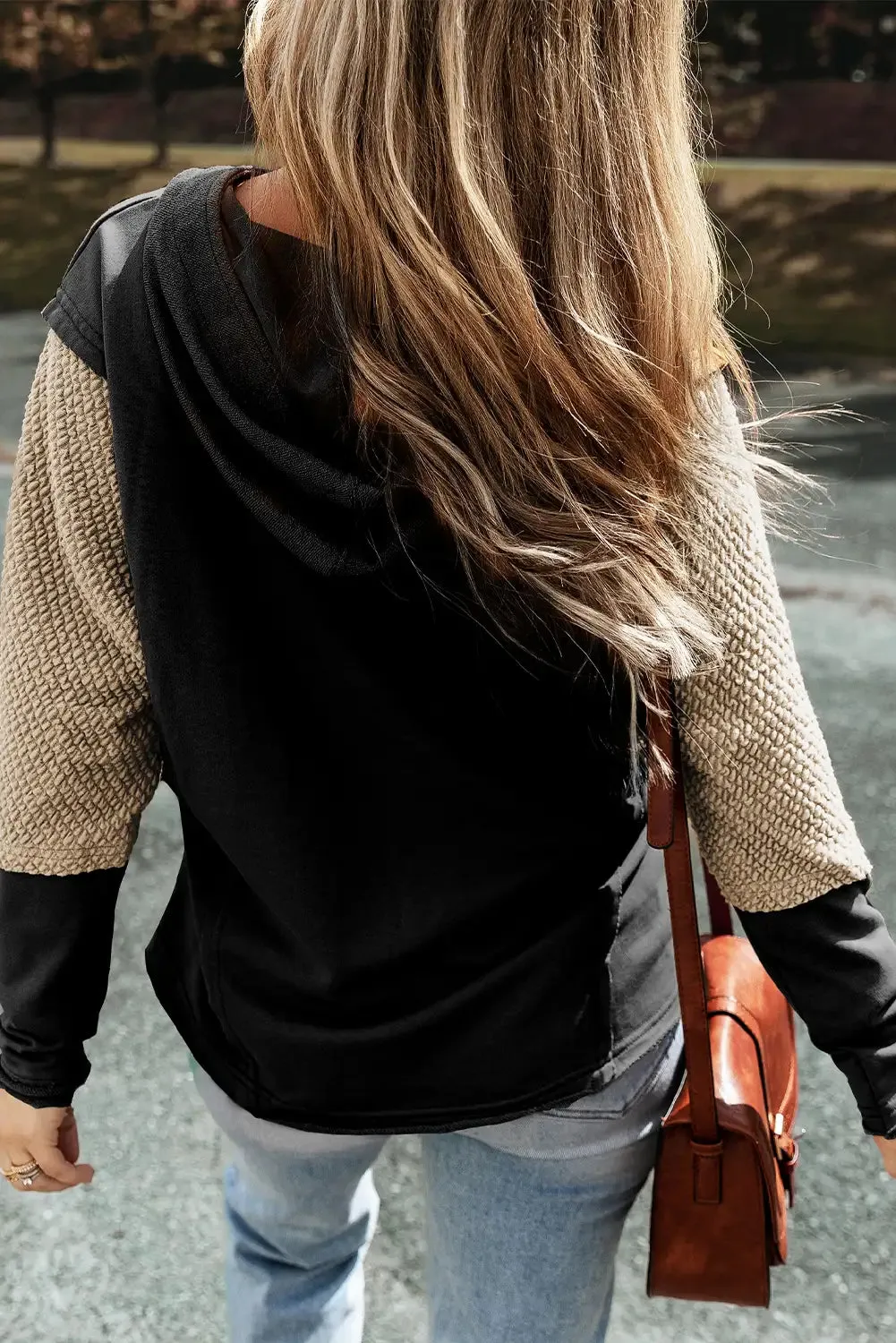 Trendy Black Colorblock Hoodie