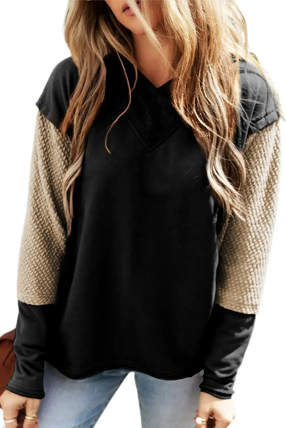 Trendy Black Colorblock Hoodie