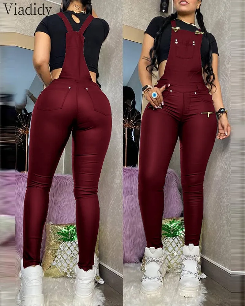 Trendy Suspender Buckle Jumpsuit Pants