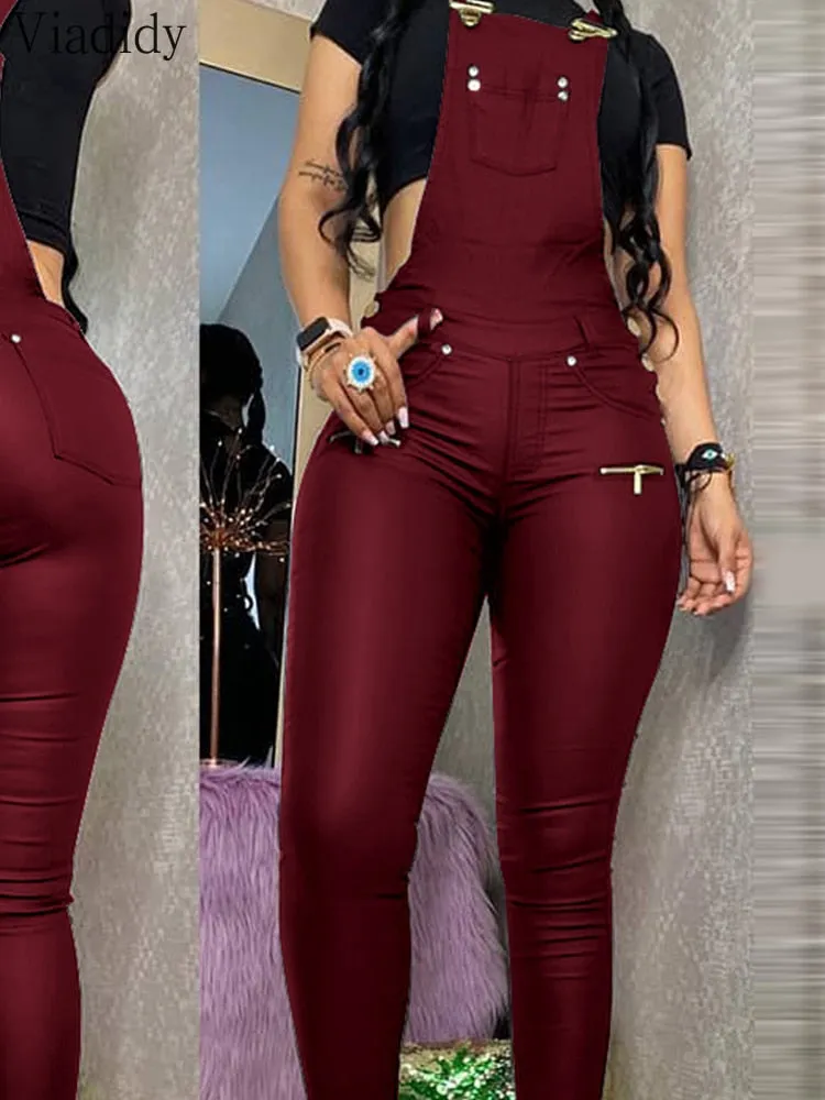 Trendy Suspender Buckle Jumpsuit Pants