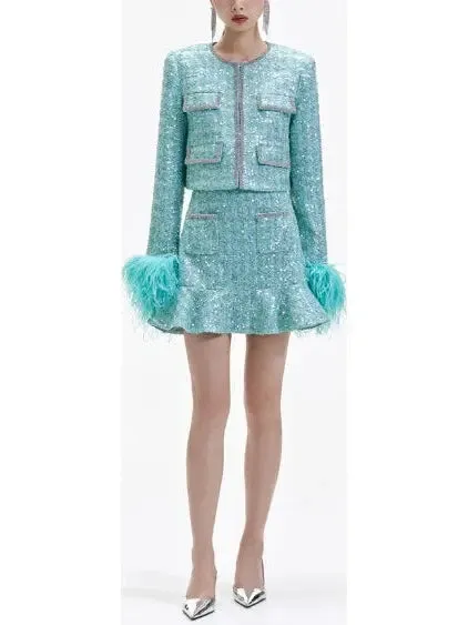 Women’s Boucle Feather Jacket and Skirt Set