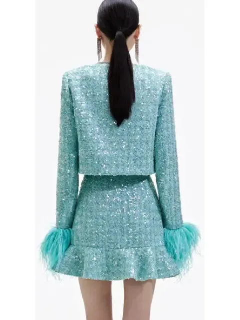 Women’s Boucle Feather Jacket and Skirt Set