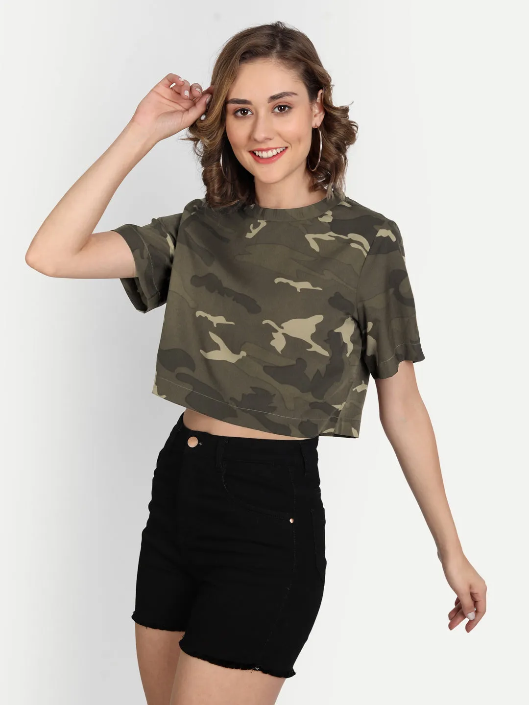 Women's Camouflage Printed Crop Top