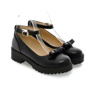 Women's Chunky Platform Mary Janes Shoes With Bowknot