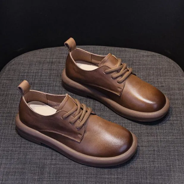 Women's Leather Lace-Up Oxfords Round Toe Shoes