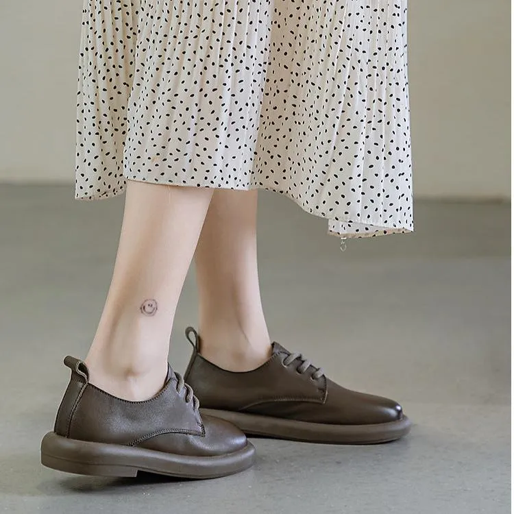 Women's Leather Lace-Up Oxfords Round Toe Shoes