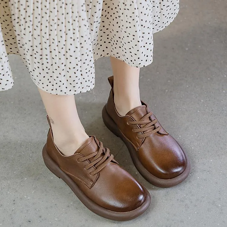 Women's Leather Lace-Up Oxfords Round Toe Shoes