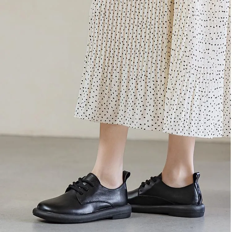 Women's Leather Lace-Up Oxfords Round Toe Shoes