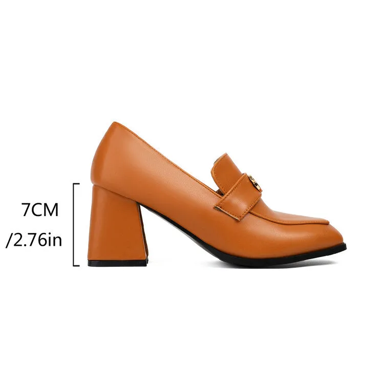 Women's Square Toe High Heel Loafers Shoes