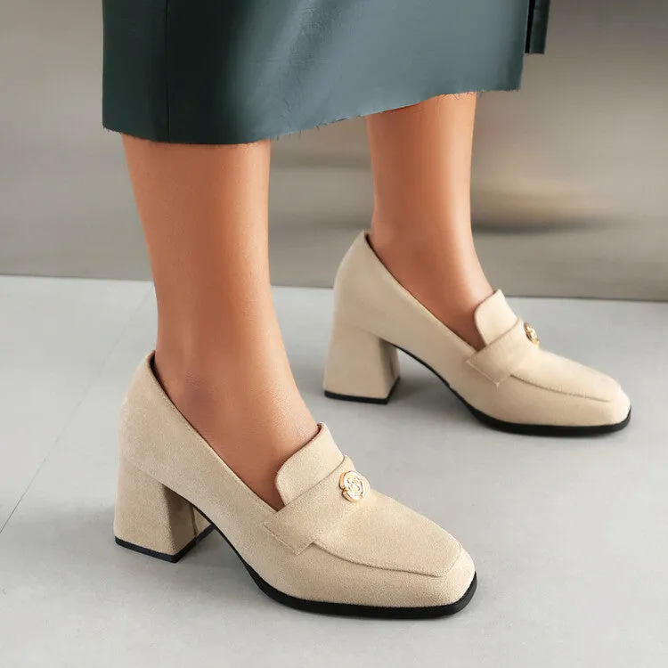 Women's Square Toe High Heel Loafers