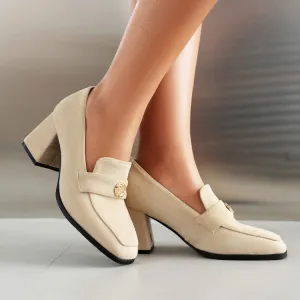 Women's Square Toe High Heel Loafers